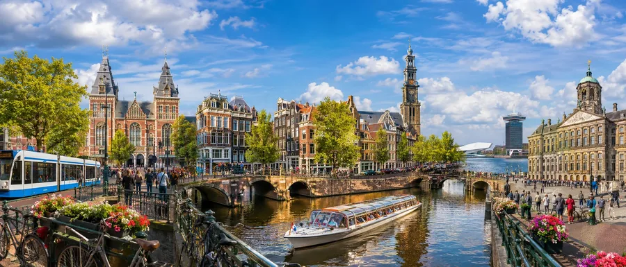 Amsterdam canals and party boats